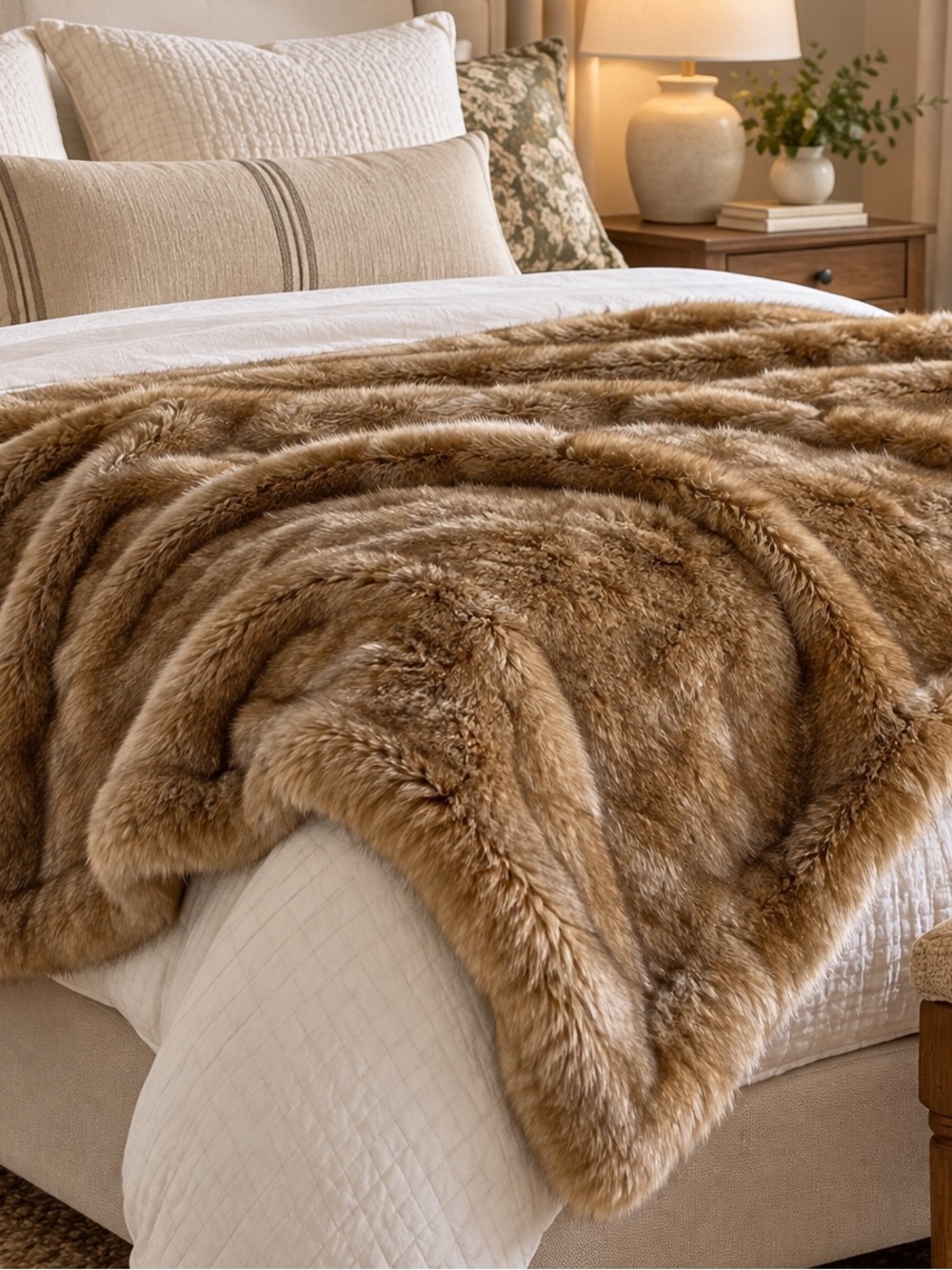 Pottery Barn Kids Brown Faux Fur Throw Blanket 45x60 Plush Cozy